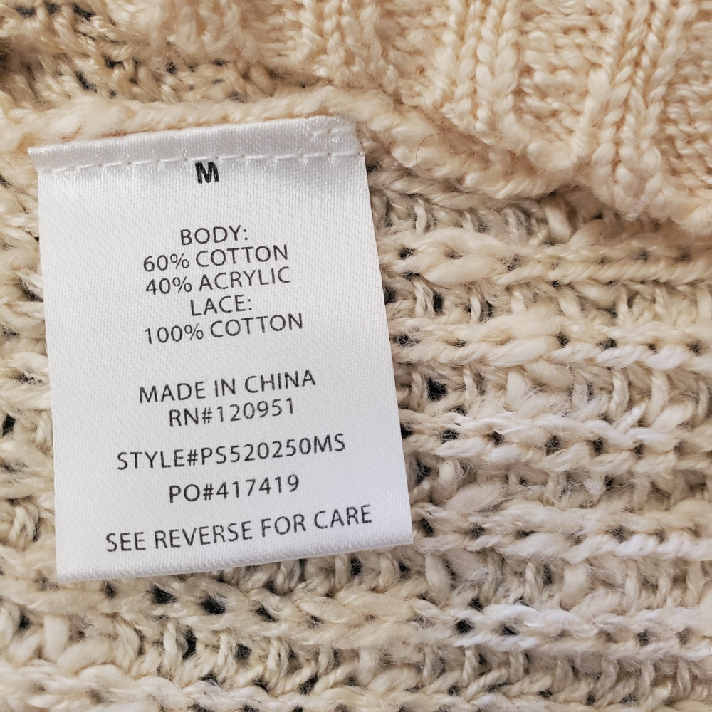 Pink Rose Women's Cream Knit Sweater with Crochet Size M - Picture 5 of 10